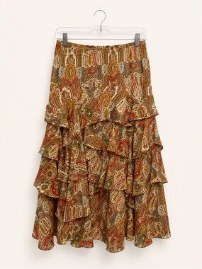 Diane Gilman Y2K Boho Paisley Tiered Ruffle Maxi Skirt Size Small